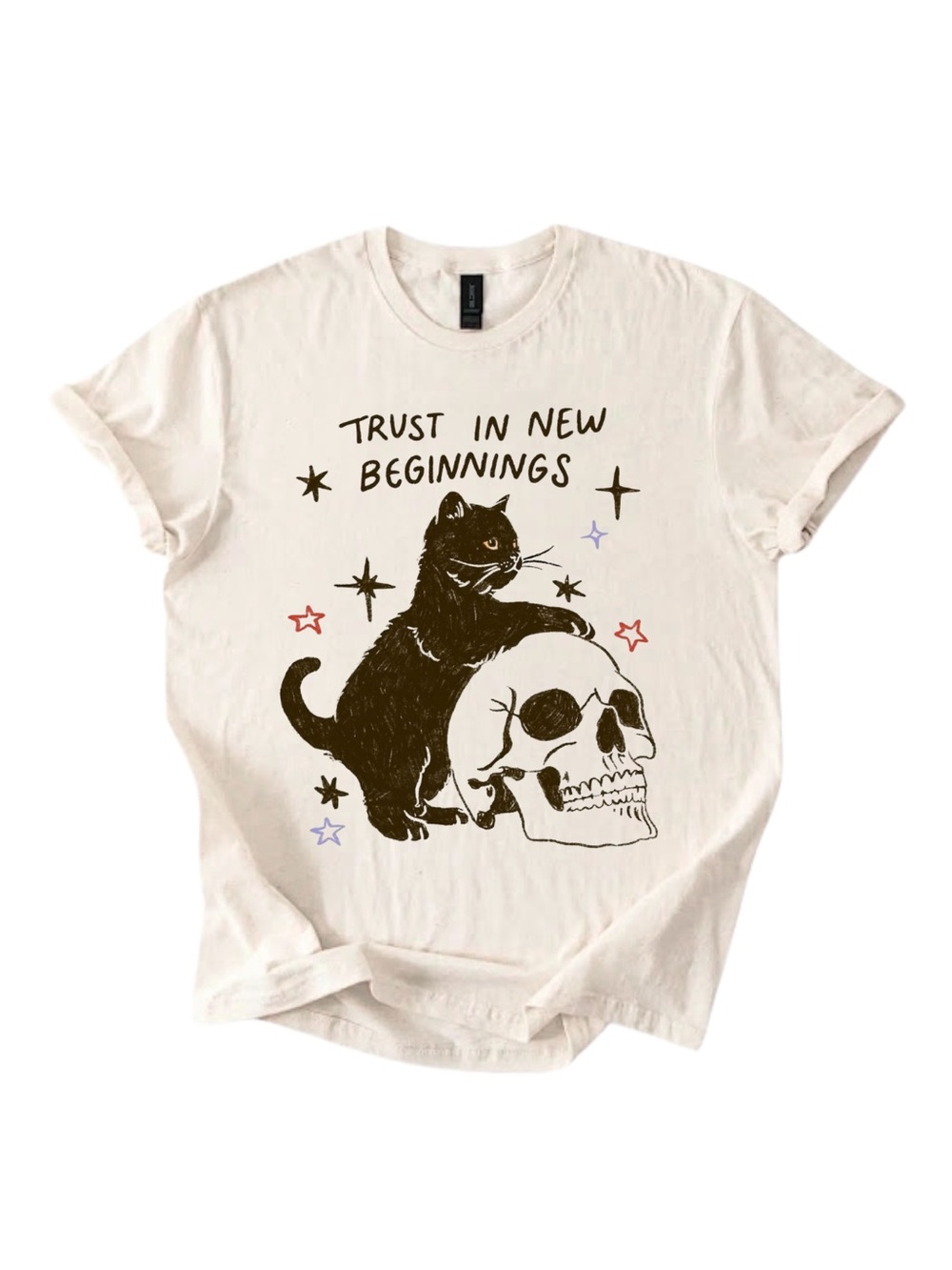 Gildan Trust in New Beginnings Cat T-Shirt - Cream